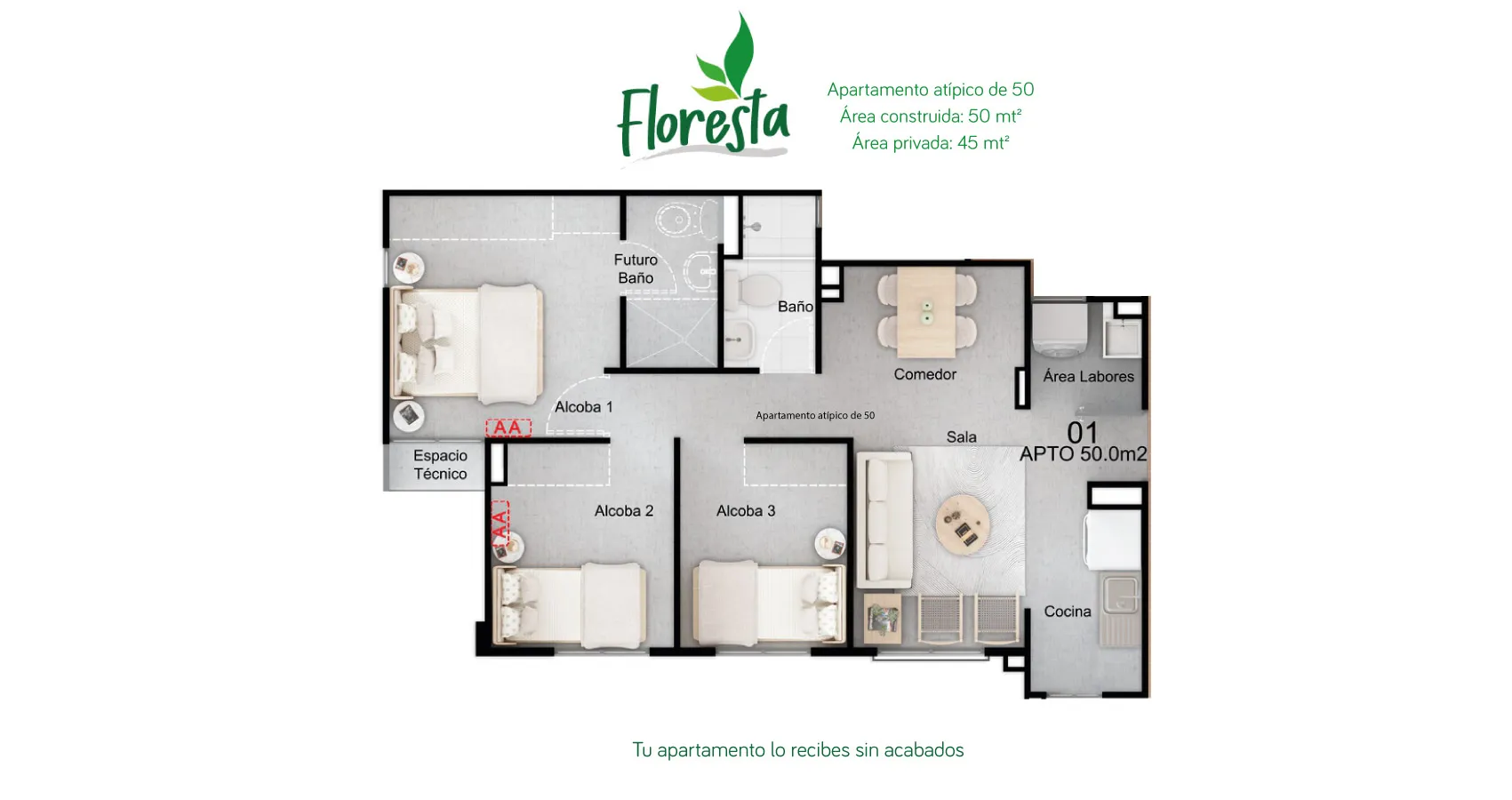 Apartamento atípico de 50