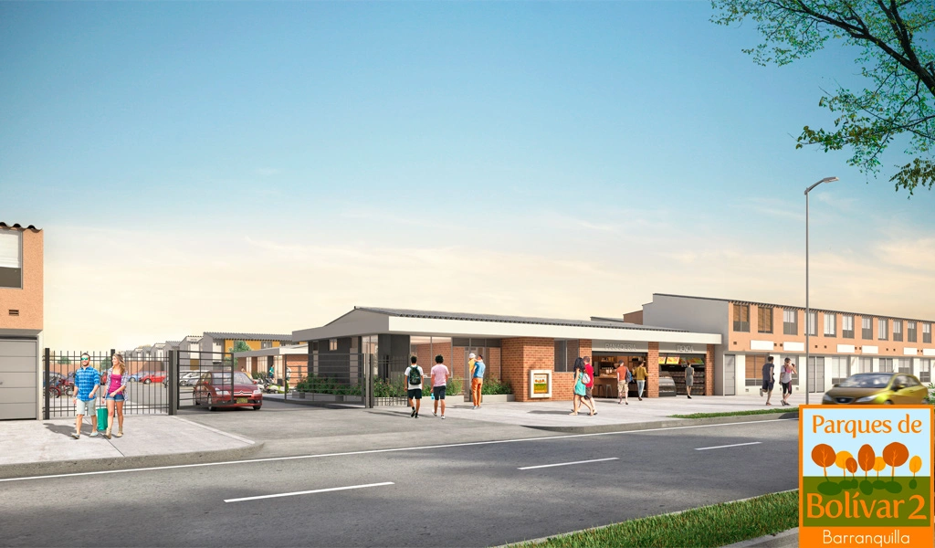 Fachada de la portería del proyecto Parques de Bolívar Barranquilla