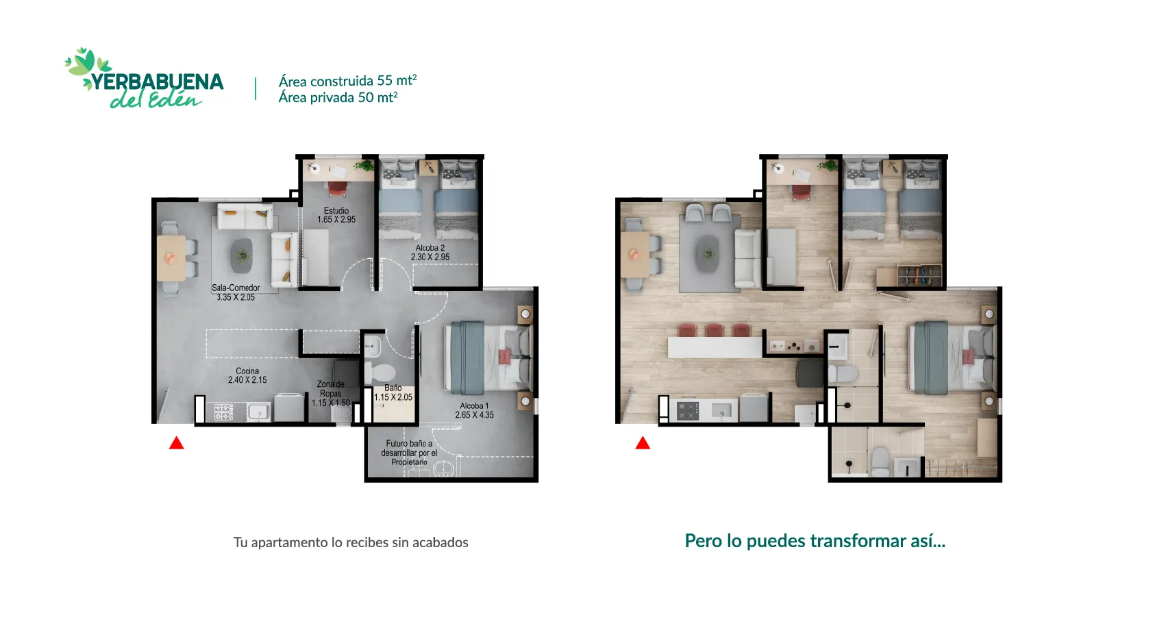 Apartamento tipo 55m2
